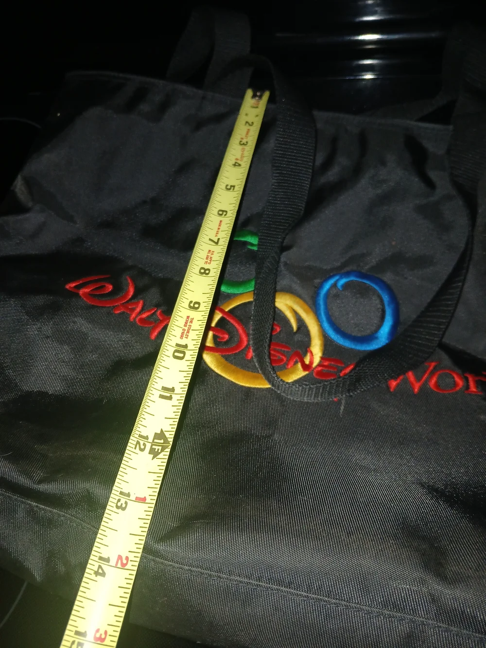 Disney Walt Disney World Black Tote with Red, Yellow, Green, Blue Accents